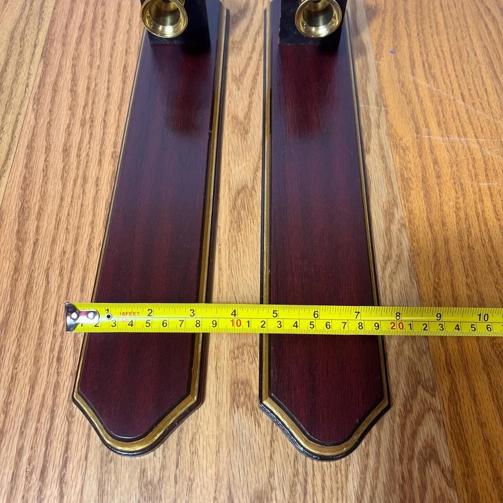 Vintage Pair Wood & Brass Wall Candle Sconces Federal Colonial Traditional Decor